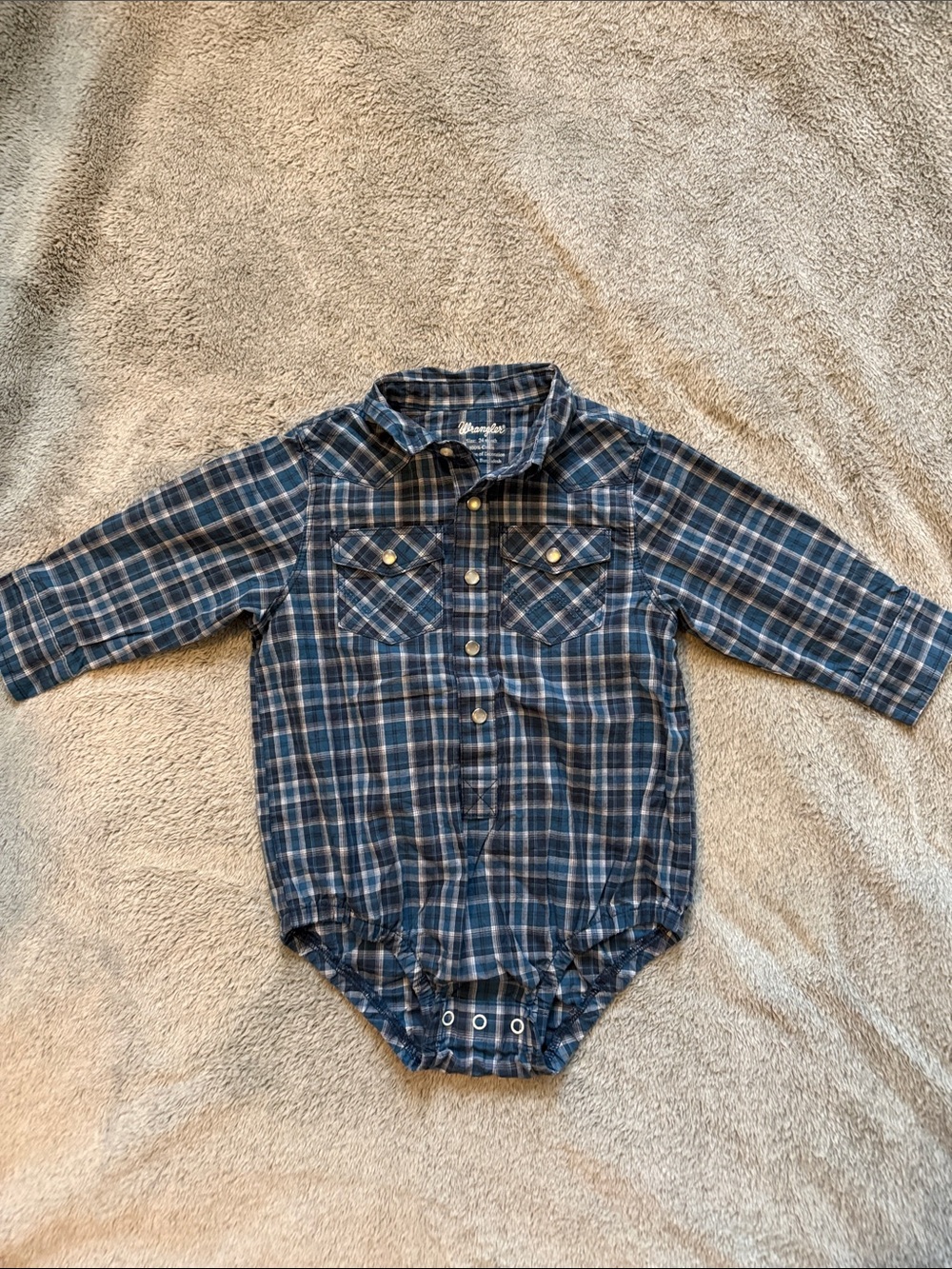 Plaid wrangler Long-Sleeve Baby Bodysuit Shirt - Blue